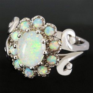 New - White Fire Opal Silver Ring - Size 6
